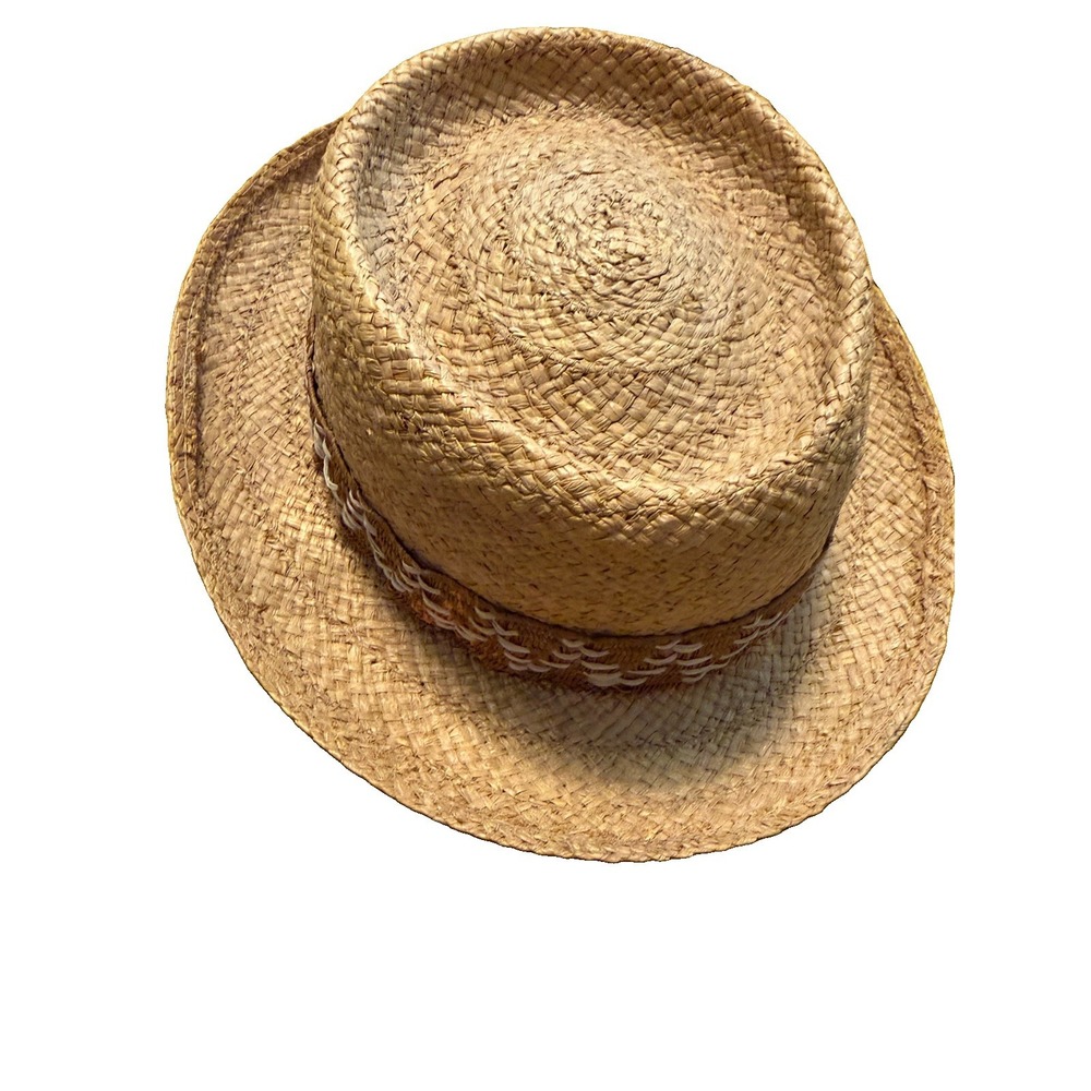 VINTAGE Stetson Straw Hat 7 1/4 58 Raffia Pork Pie Made In Italy 70'S